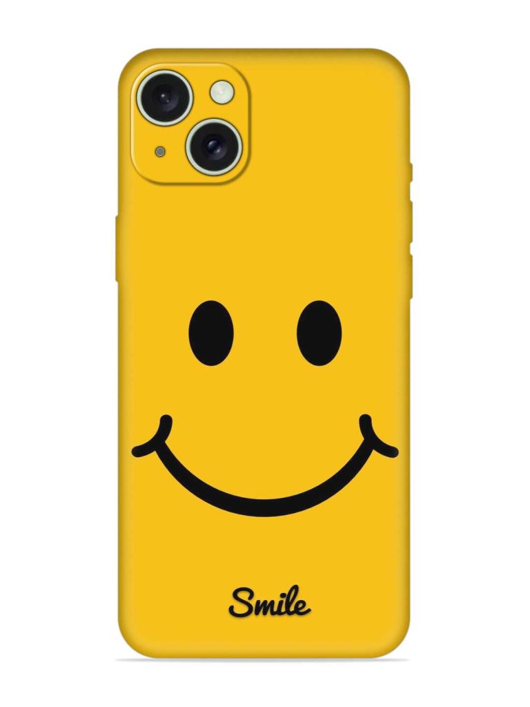 Yellow Smiley Embossed Soft Silicone Case for Apple Iphone 15 Plus