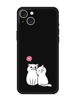 Cute Loving Cats Embossed Soft Silicone Case for Apple Iphone 15 Plus