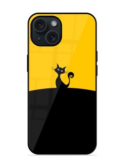 Black Yellow Cat Cartoon Glossy Metal TPU Case