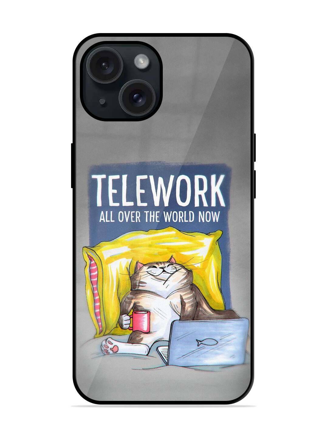 Telework All Over The World Now Catty Glossy Metal TPU Case - Image 1