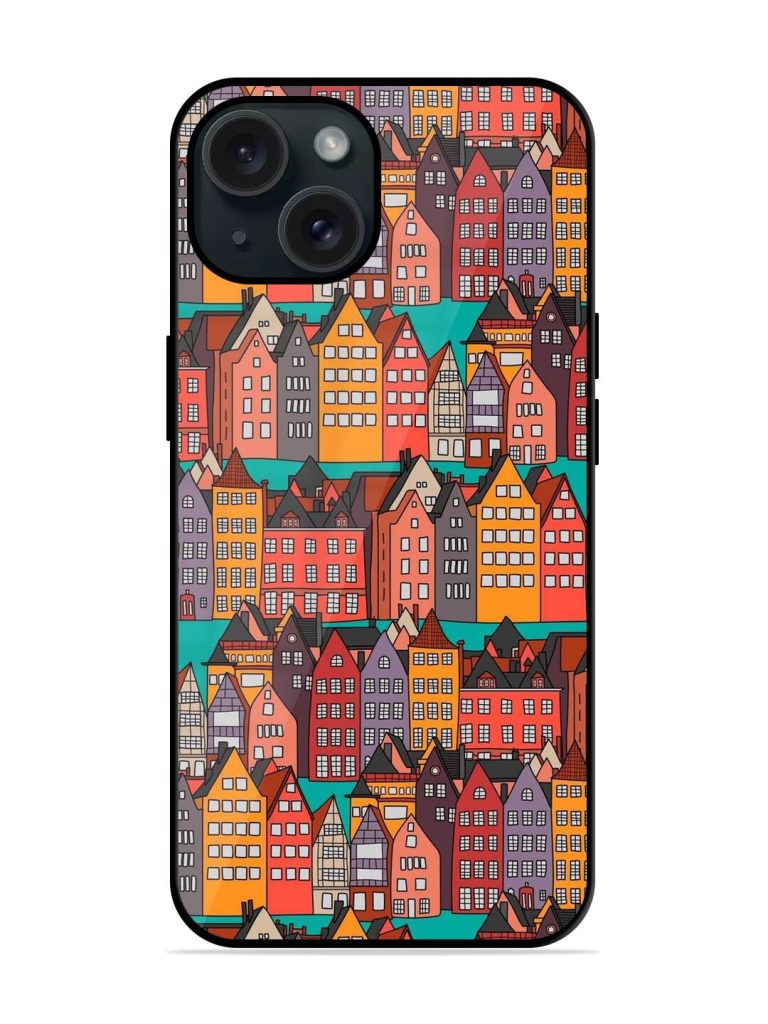 Seamless Pattern Building Glossy Metal TPU Case