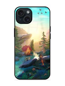 Cartoon Mountain Lake Glossy Metal TPU Case