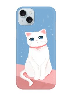 Cute White Cat Snap Case for Apple Iphone 15 Plus