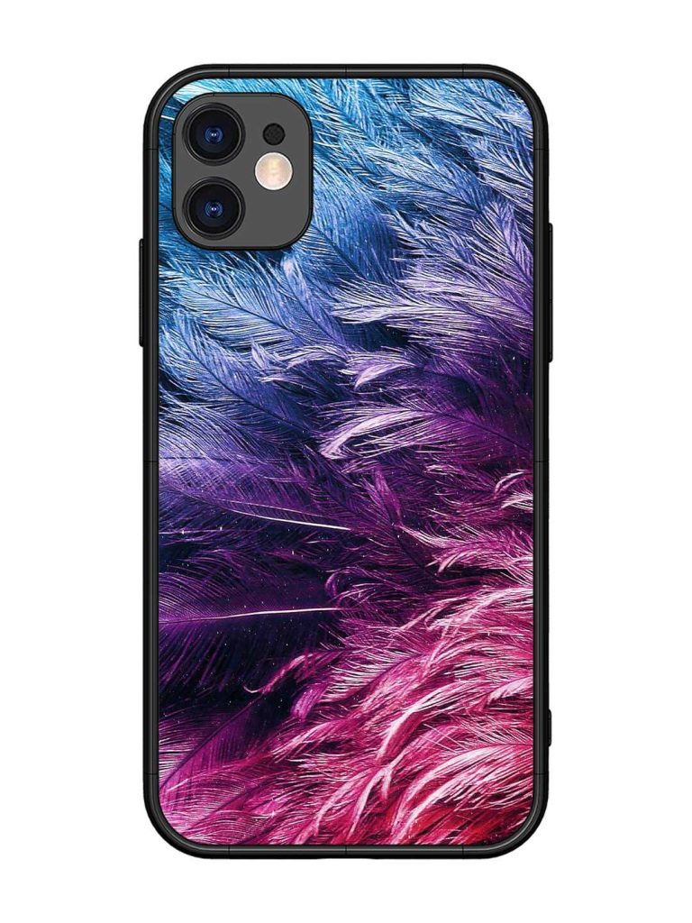 Light Grey Feather Background Glossy Metal Phone Cover for Apple Iphone 11