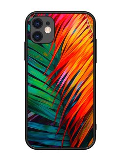 Painted Tropical Leaves Glossy Metal Phone Cover for Apple Iphone 11