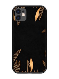Golden Leaf Pattern Glossy Metal Phone Cover for Apple Iphone 11
