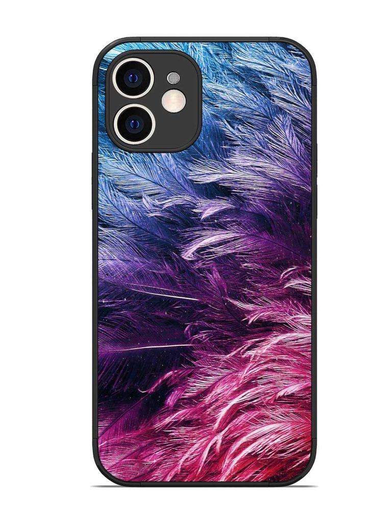 Light Grey Feather Background Glossy Metal Phone Cover for Apple Iphone 12