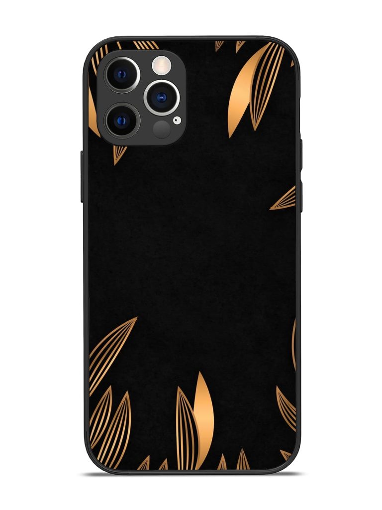 Golden Leaf Pattern Glossy Metal Phone Cover for Apple Iphone 12 Pro