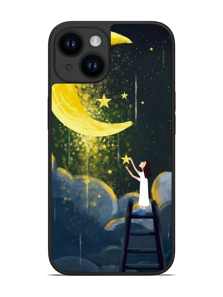 Moonlight Healing Night Illustration Glossy Metal TPU Phone Cover for Apple Iphone 14