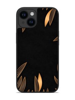 Golden Leaf Pattern Glossy Metal Phone Cover for Apple Iphone 14