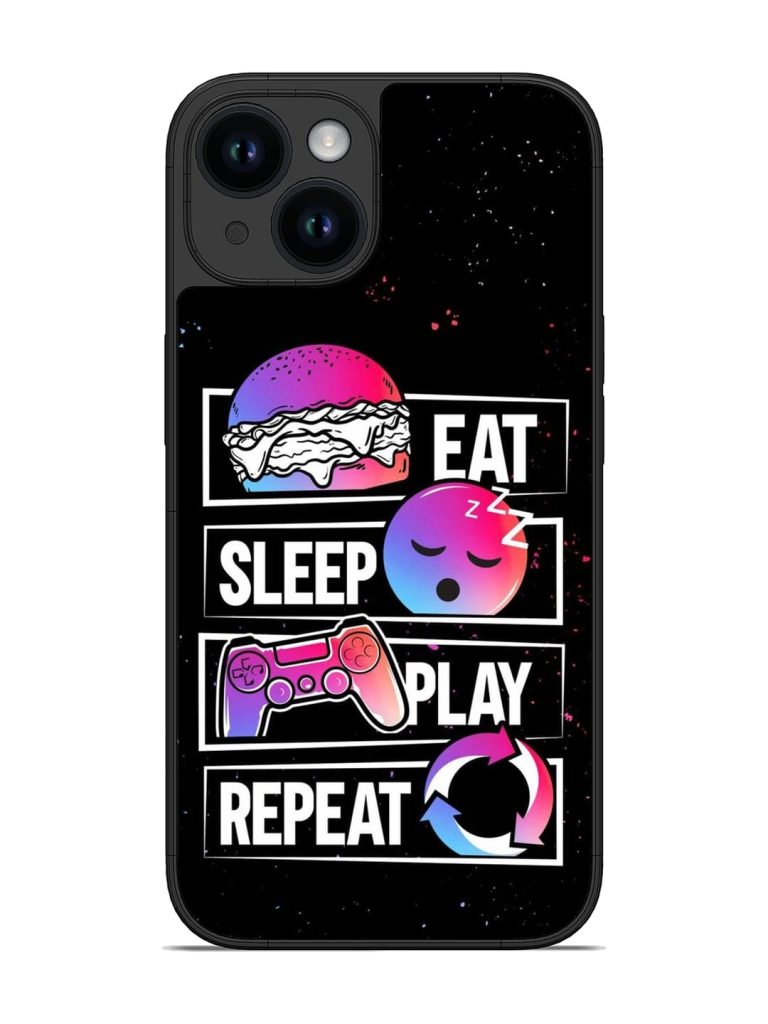 Eat Sleep Play Repeat Glossy Metal Phone Cover for Apple Iphone 14
