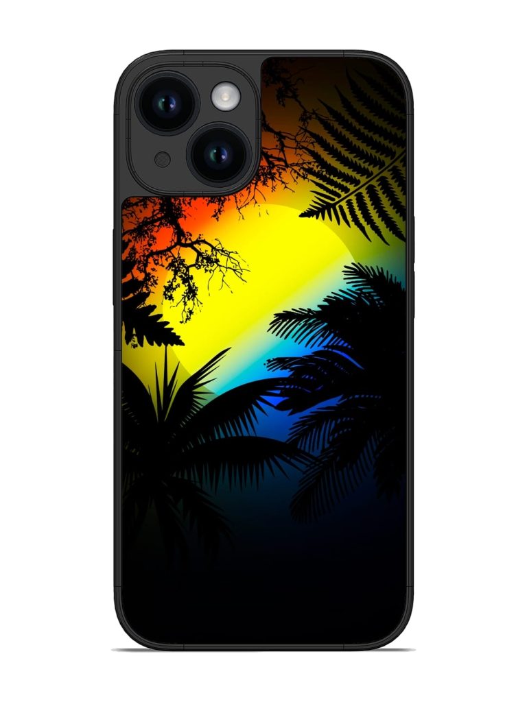 Colorful Sunset With Palm Trees Glossy Metal Phone Cover for Apple Iphone 14