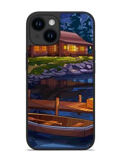 Village Night Scene Glossy Metal Phone Cover for Apple Iphone 14