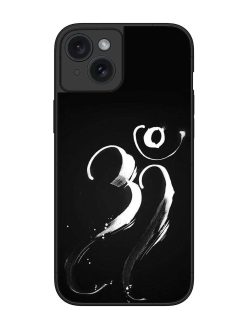 Om Logo Glossy Metal Phone Cover for Apple Iphone 15 Plus
