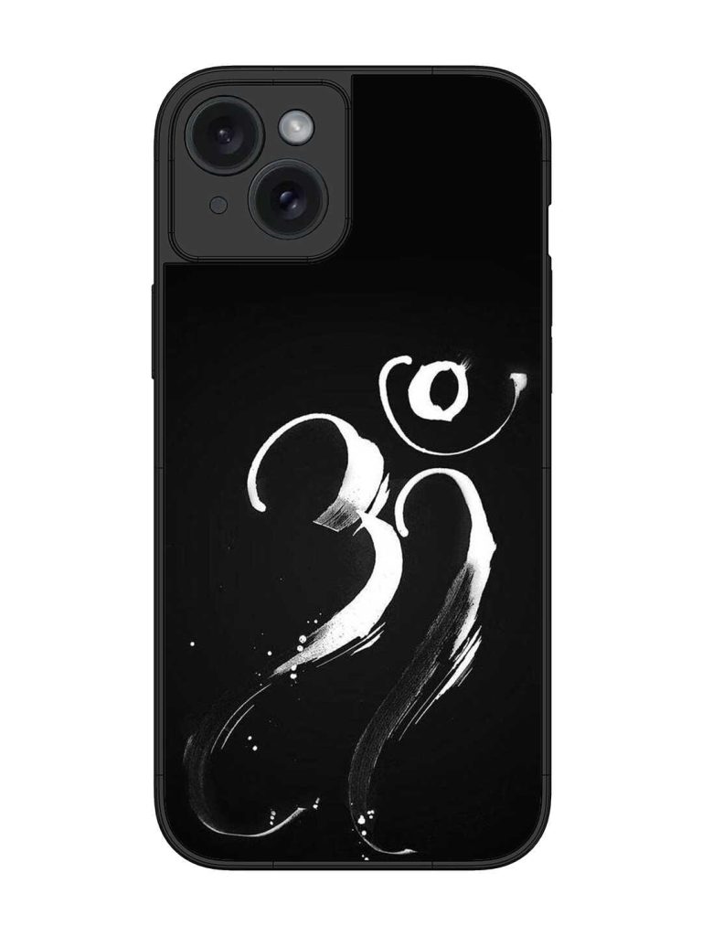 Om Logo Glossy Metal Phone Cover for Apple Iphone 15 Plus