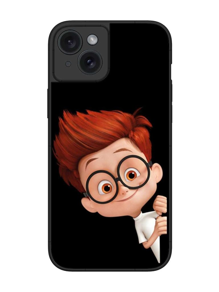 Smart Boy Cartoon Glossy Metal Phone Cover for Apple Iphone 15 Plus