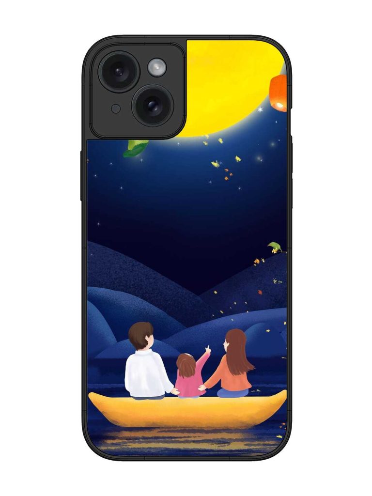 Happy Family And Beautiful View Glossy Metal Phone Cover for Apple Iphone 15 Plus