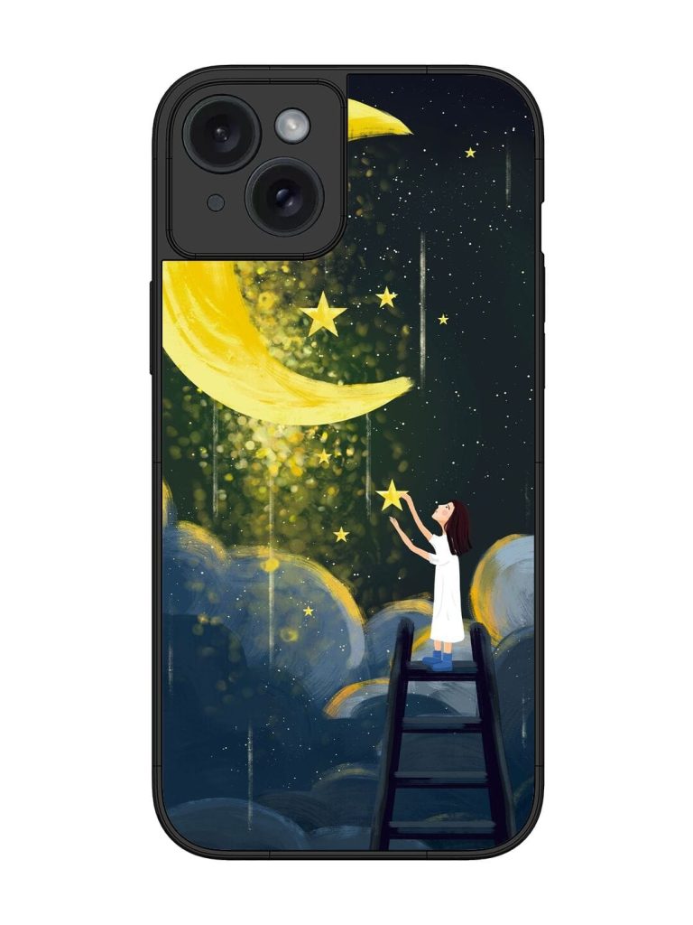 Moonlight Healing Night Illustration Glossy Metal TPU Phone Cover for Apple Iphone 15 Plus