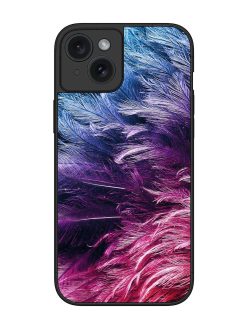 Light Grey Feather Background Glossy Metal Phone Cover for Apple Iphone 15 Plus