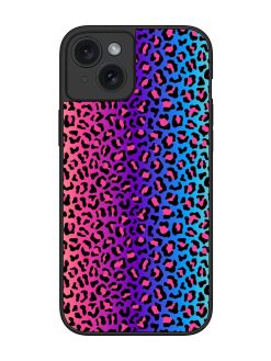 Colorful Leopard Seamless Glossy Metal Phone Cover for Apple Iphone 15 Plus