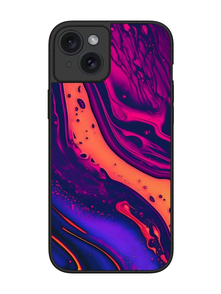 Fluid Blue Pink Art Glossy Metal Phone Cover for Apple Iphone 15 Plus