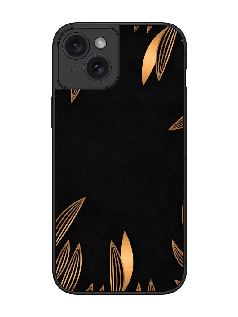 Golden Leaf Pattern Glossy Metal Phone Cover for Apple Iphone 15 Plus