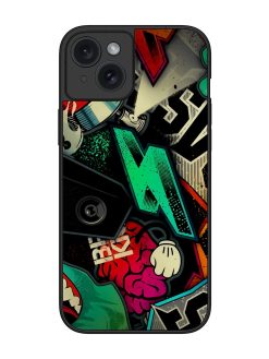 Graffiti Art Glossy Metal Phone Cover for Apple Iphone 15 Plus