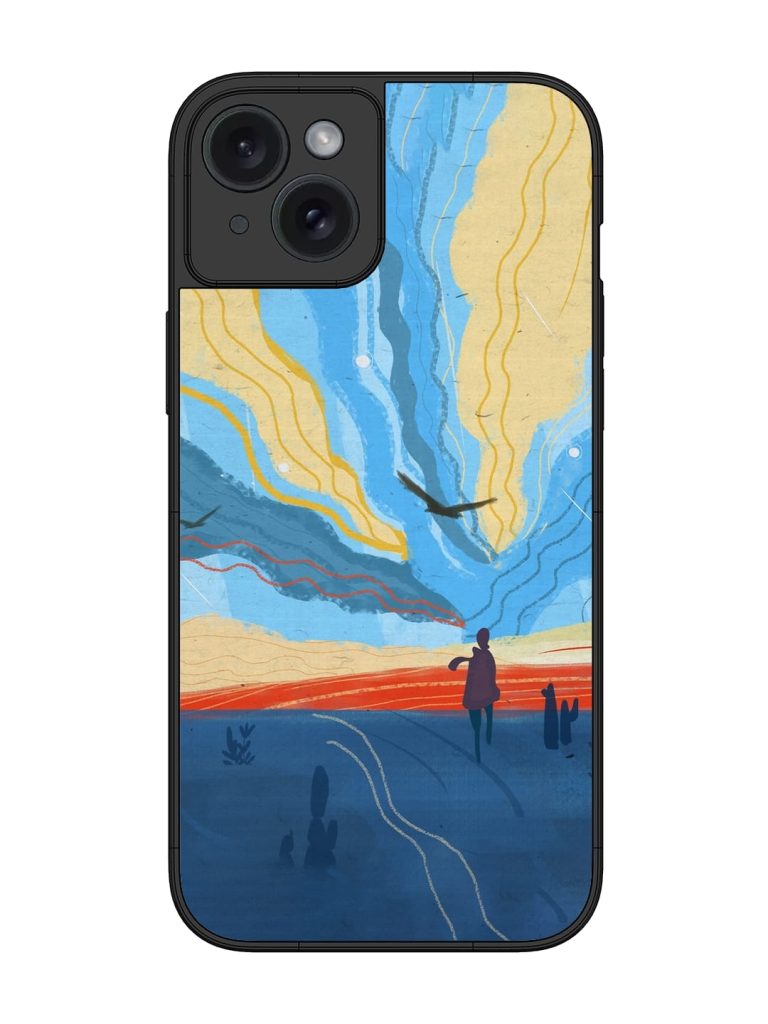 Minimal Abstract Landscape Glossy Metal Phone Cover for Apple Iphone 15 Plus