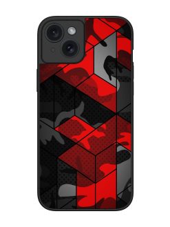 Royal Red Camouflage Pattern Glossy Metal Phone Cover for Apple Iphone 15 Plus