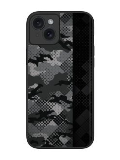 Dark Camouflage Glossy Metal Phone Cover for Apple Iphone 15 Plus