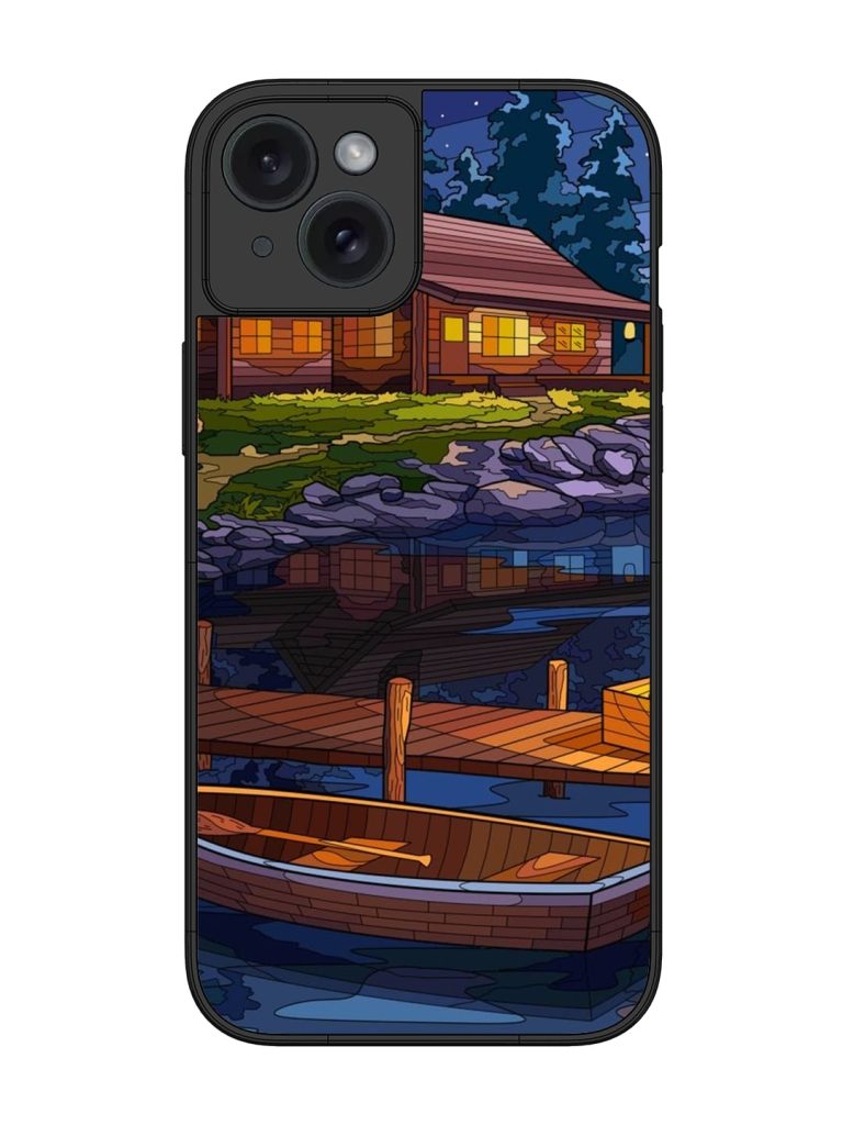Village Night Scene Glossy Metal Phone Cover for Apple Iphone 15 Plus