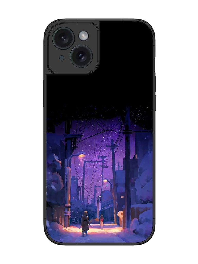 Winter Anime Art Glossy Metal Phone Cover for Apple Iphone 15 Plus
