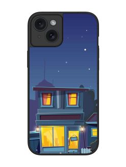 Vector Night House Glossy Metal Phone Cover for Apple Iphone 15 Plus