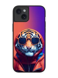 Tiger Animation Glossy Metal Phone Cover for Apple Iphone 15 Plus