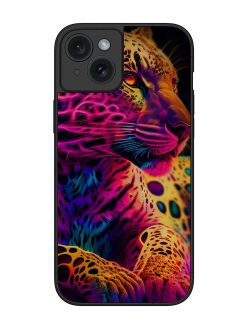 Leopard Art Glossy Metal Phone Cover for Apple Iphone 15 Plus