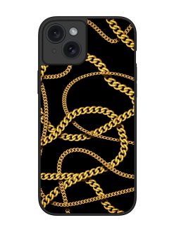 Decorative Golde Chain Glossy Metal Phone Cover for Apple Iphone 15 Plus