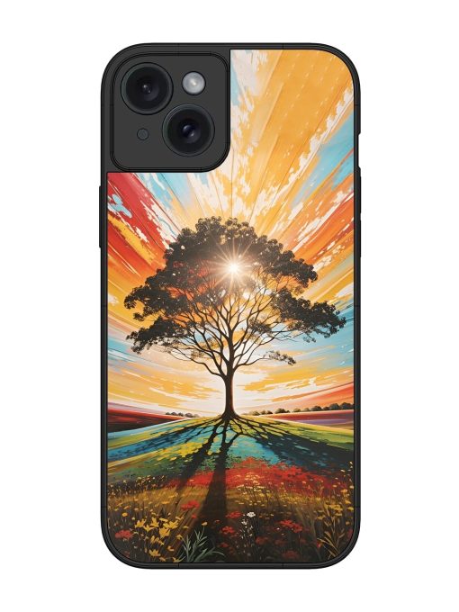 Abstract Tree Colorful Art Glossy Metal Phone Cover for Apple Iphone 15 Plus Edge Zapvi